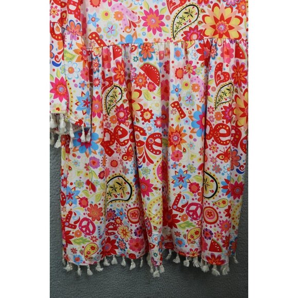 CZ Cezele Silky 3/4 Bell Sleeve Hippie Dress-Tassels-Size Medium-BOHO - Picture 11 of 12